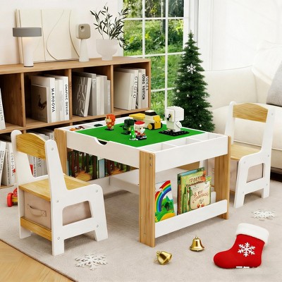 LOVSON 2-in-1 Kids Play Table & Chair Set,7-Storage Compartment Activity Center, LEGO-Compatible Learning Table with 2 Chairs