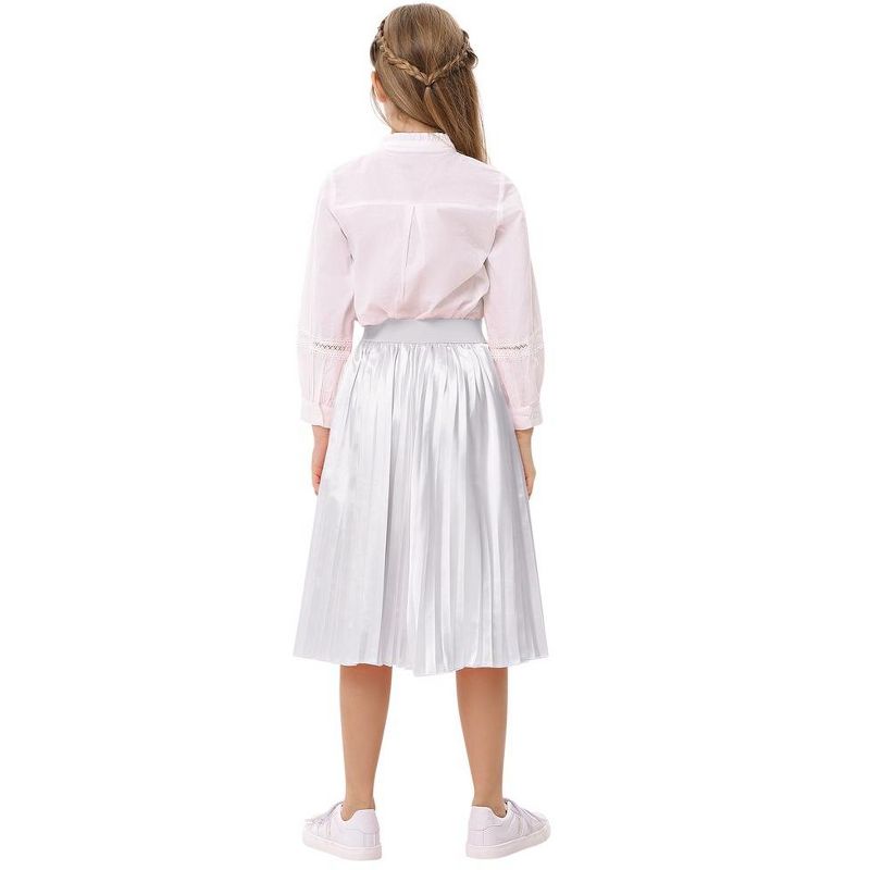 Kids Solid Pleated Skirt Below the Knee Girls Satin Skirts, 2 of 7