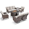 Belord Brown Wicker 7 Piece Patio Furniture Set with 5" Thick Cushions, Outdoor Fire Pit Table Set with Swivel Gliding Rocker Chairs and Club Chairs - 4 of 4