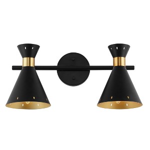 18.25" LED 2-Light Elroy Iron Retro Contemporary Track Wall Light Black/Gold - JONATHAN Y - 1 of 4
