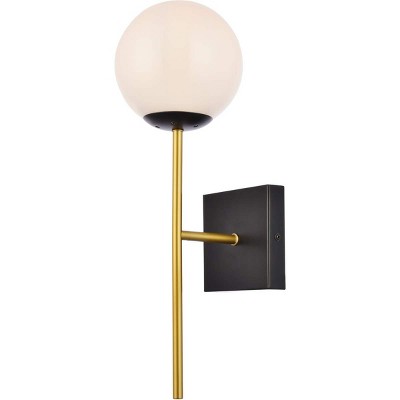 Neri Black and Brass Globe Wall Sconce with White Glass Shade