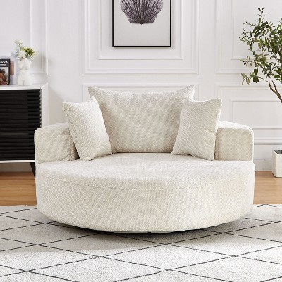 NicBex Couches for Living Room 55''L Chenille Single Swivel Sofa Chair Fluffy Modern Sleeper 360 Degree Swivel Chair with 3 Throw Pillows