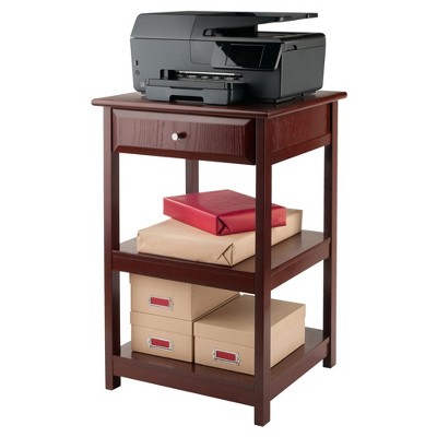 Walnut Composite Wood Printer Table with Drawer and Shelves