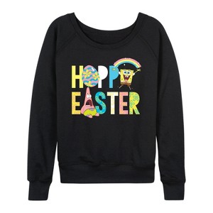 Women's - SpongeBob Squarepants - Hoppy Easter Icons Lightweight French Terry Wide Neck Long Sleeve Shirt - 1 of 4