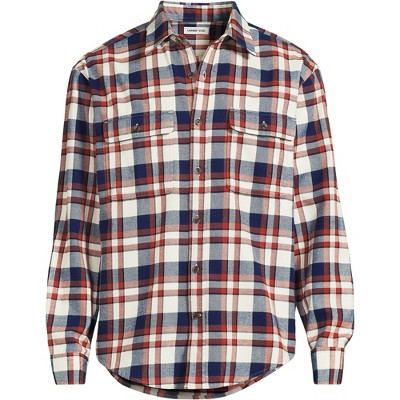 Lands' End Men's Long Sleeve RainDefense Flannel Shirt - Large - Navy/Bourbon Plaid — фото 3