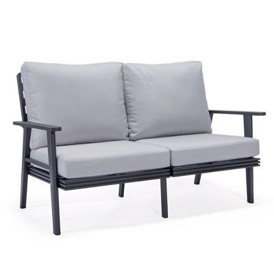 Leisuremod Walbrooke Modern Polyester Loveseat with Black Aluminum Frame and Removable Cushions
