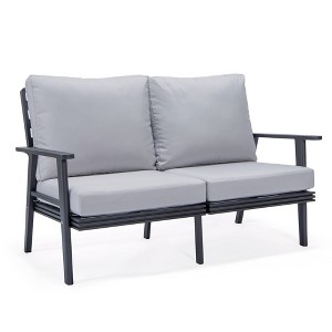 Leisuremod Walbrooke Modern Polyester Loveseat with Black Aluminum Frame and Removable Cushions - 1 of 4