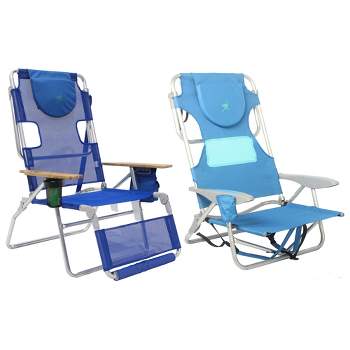Ostrich Altitude 3N1 Lounge Reclining Chair and Ladies Comfort On-Your-Back Lightweight Outdoor Beach Chair w/Backpack Strap, Blue