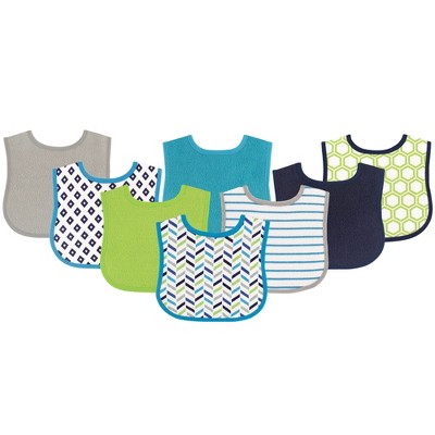  Luvable Friends Baby Boy Cotton Terry Bibs 8pk, Geometric Boy, One Size 