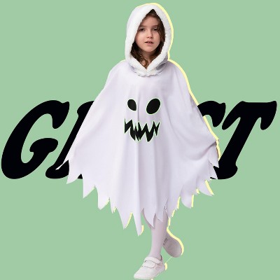 Joyfy Girls‘ Halloween Ghost Costume Deluxe Halloween Ghost Dress with Hooded Cape for Trick-or-Treating & Cosplay