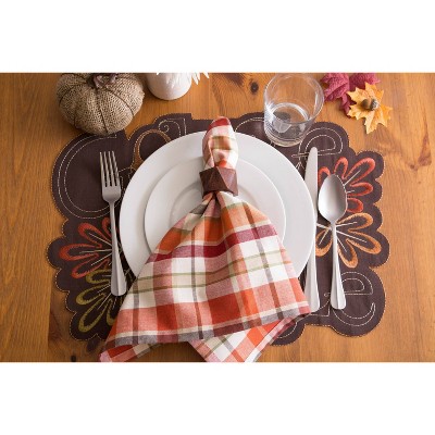 4pk Gobble Embroidered Placemat Brown - Design Imports: Machine Washable, Leaf Pattern, Novelty Shape