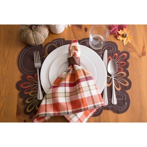 4pk Gobble Embroidered Placemat Brown - Design Imports: Machine Washable, Leaf Pattern, Novelty Shape - 1 of 3