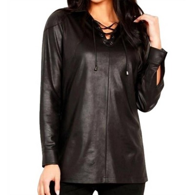 Women's Vegan Leather Collar Tunic - Angel Apparel