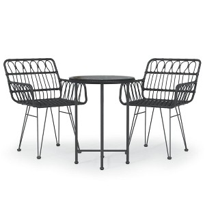 vidaXL Bistro Set Outdoor Patio Balcony Table and Chairs Rattan Look 3 Piece - Black - 1 of 4