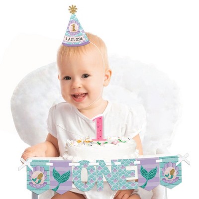 Big Dot of Happiness Let's Be Mermaids 1st Birthday - First Birthday Girl Smash Cake Decorating Kit - High Chair Decorations