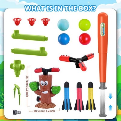 ARTSEA 2-in-1 Water Sprinkler Baseball Toys, Summer Spinning Water Spray Toy with 2 Sprinkler Heads and 4 Balls, 360° Roating(Tree Stump)