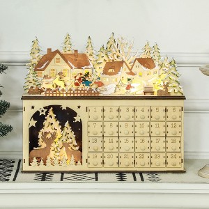 Angel Sar Wooden Christmas Advent Calendar with LED Lights, 24 Drawer Countdown Calendar with Santa Sleigh, Battery Operated - 1 of 4