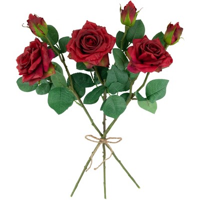 Set of 6 Real Touch Red Artificial Rose Stems