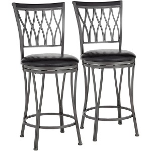 Elm Lane Dominick Black Metal Swivel Bar Stools Set of 2 24 1/2" High Traditional Round Upholstered Cushion with Backrest Footrest for Kitchen Counter - 1 of 4