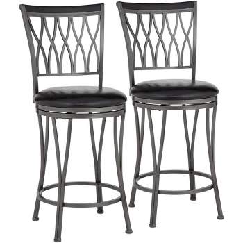 Elm Lane Dominick Black Metal Swivel Bar Stools Set of 2 24 1/2" High Traditional Round Upholstered Cushion with Backrest Footrest for Kitchen Counter