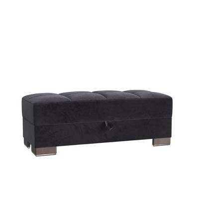 HomeRoots 52" Black and Brown Microfiber Tufted Storage Ottoman