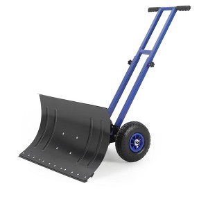 29" Snow Shovel with Wheels, Heavy Duty Steel Snow Pusher Shovel with Adjustable Handle and 5-Position Angled Blade for Driveway - 1 of 4