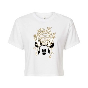 Women's - Disney - Christmas Lights Mickey Cropped Graphic T-Shirt - 1 of 4
