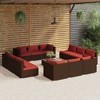 vidaXL 13 Piece Patio Lounge Set with Cushions in Poly Rattan Brown, Modular Sofa with Comfortable Cushions and Glass-Top Coffee Table - 2 of 4