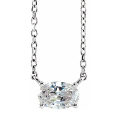 Pompeii3 1/2Ct Oval Sideways Solitaire Lab Created Diamond Necklace in White or Yellow Gold