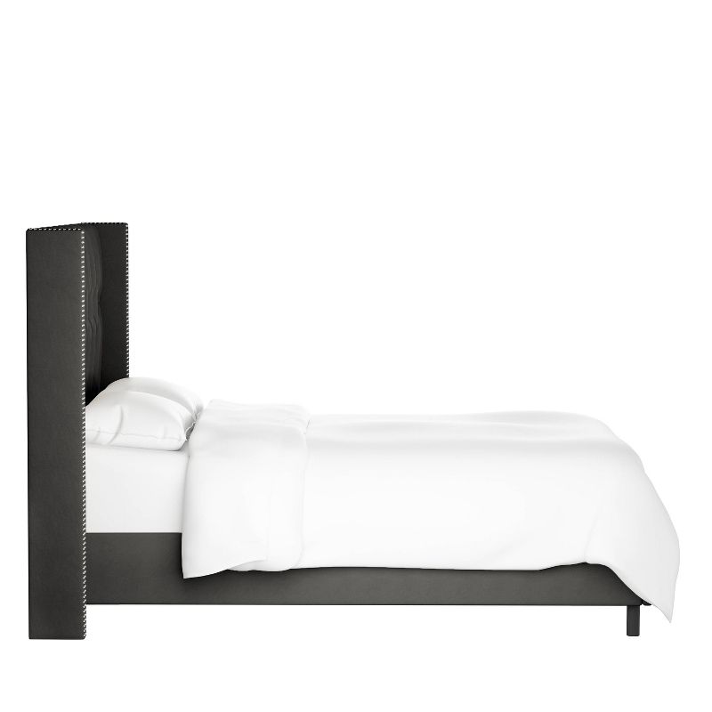 Skyline Furniture King Louis Diamond Tufted Wingback Shiny Velvet Bed Dark Gray, 4 of 9