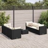 vidaXL Patio Lounge Set with Cushions Sectional Sofa Garden Backyard Poly Rattan - Black and Cream 6 Piece - 2 of 4
