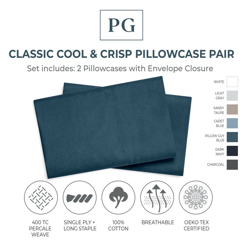 Classic Cool & Crisp 100% Cotton Percale Pillow Case Set, 1 of 8