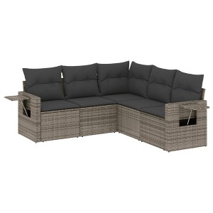 vidaXL 5 Piece Patio Sofa Set with Cushions Poly Rattan - Gray Without Table - 1 of 4