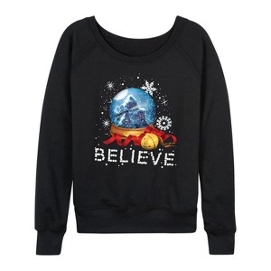 Women's - The Polar Express - Believe Snowglobe Lightweight French Terry Wide Neck Long Sleeve Graphic Shirt - 1 of 4