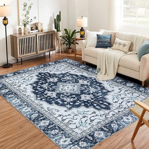 Non-Slip Vintage Washable Rug | Ultra-Thin Low Pile Carpet for Living Room, Bedroom, Dining Table & Office - 1 of 4