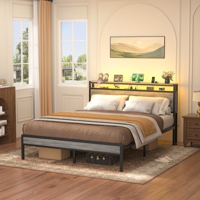 Aheaplus Platform Bed Frame with Charged Station and LED Lights