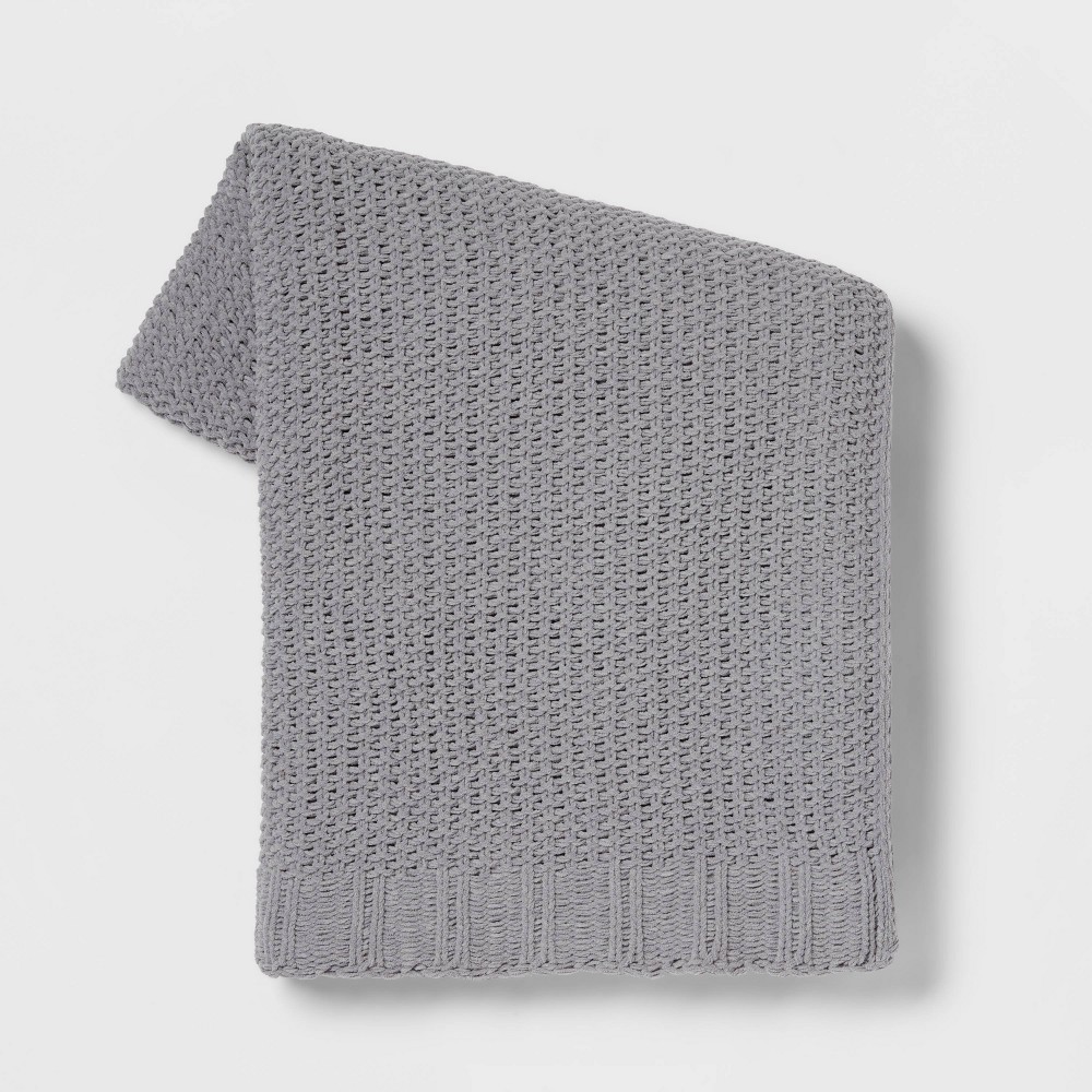 Solid Chenille Knit Throw Blanket Gray - Threshold