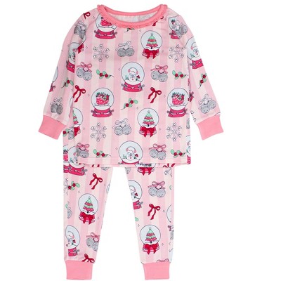 RuffleButts SoftSnooze Toddler Girls Holiday Ruffle Long Sleeve Pajama Set