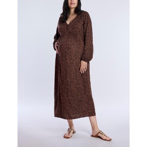 Women's Long Sleeve Button Front Maternity Midi Dress | Motherhood Maternity - 1 of 4