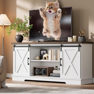 Farmhouse Tv Stand for 65 Inches TVs, Entertainment Center with Sliding Barn Doors and Adjustable Shelf, Modern Media TV Console - 1 of 4