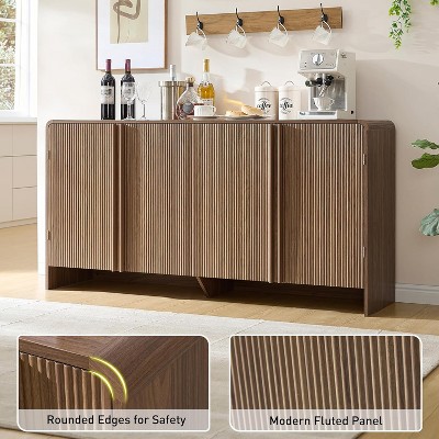 AMERLIFE Fluted Sideboard Buffet Cabinet with Storage, 63" Modern Console with 4 Doors and Adjustable Shelves for Dining Room, Kitchen, Brown — фото 3