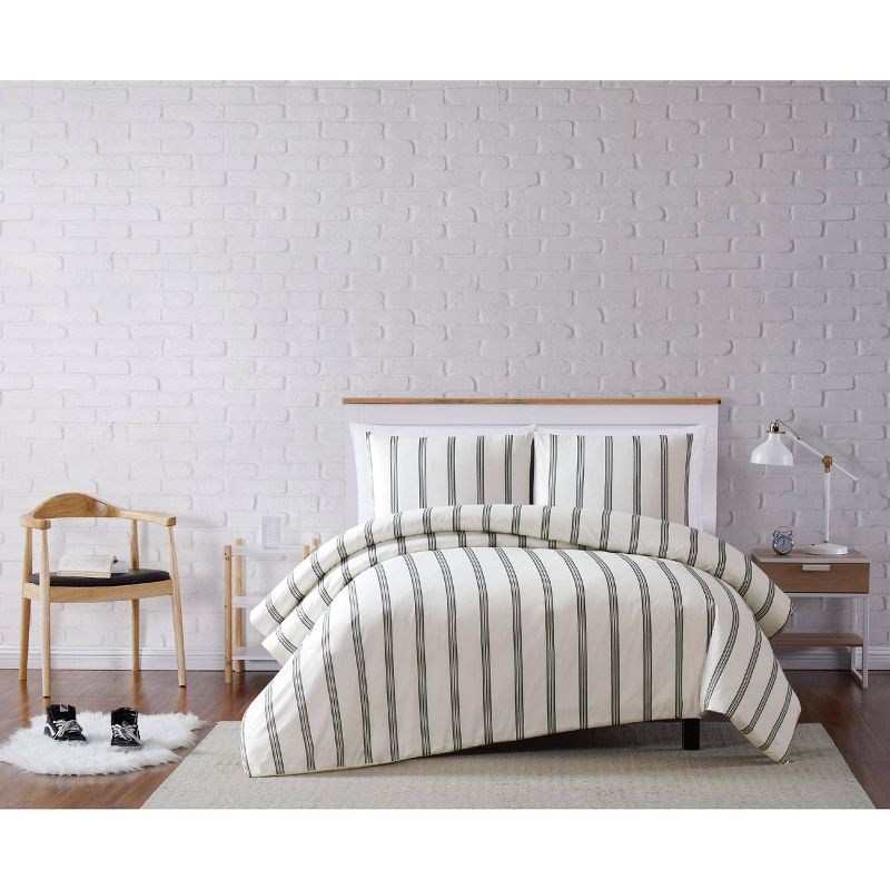 Truly Soft Everyday Twin Extra Long Maddow Stripe Duvet Cover Set Ivory/Black, 1 of 5