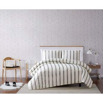 Truly Soft Everyday Twin Extra Long Maddow Stripe Duvet Cover Set Ivory/Black