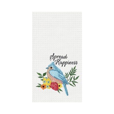 C&F Home "Spread Happiness" Spring Chickadee Bird w/ Floral Flowers Theme Kitchen Dishtowel