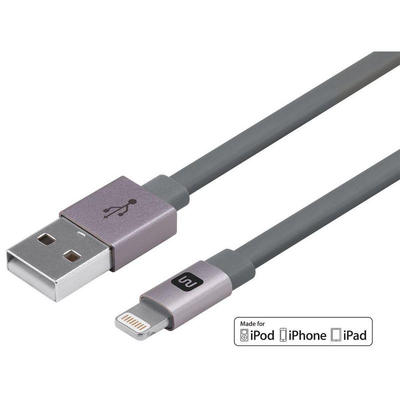 Monoprice Apple MFi Certified Flat Lightning to USB Charge & Sync Cable - 4 Feet - Gray | Compatible With iPhone X, 8, 8 Plus, 7, 7 Plus, 6, 6 Plus,, 2 of 7