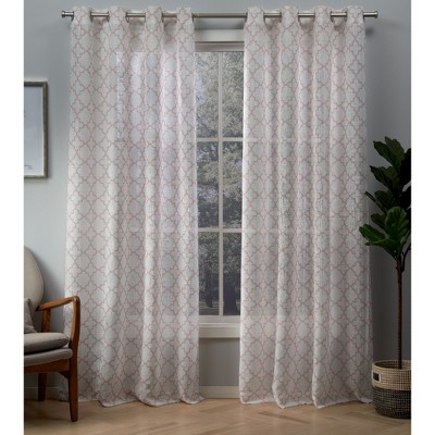 Set of 2 96"x54" Helena Printed Sheer Grommet Top Window Curtain Panel Blush - Exclusive Home