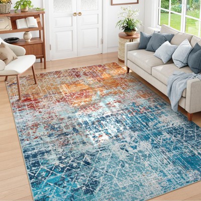 Lahome Short Velvet Abstract Motif Soft Rug for Living Room, Bedroom, or Entryway