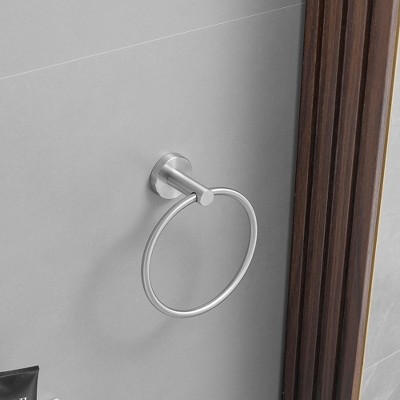 Brushed Nickel 24-Inch Metal Bath Hardware Set with Towel Ring and Hooks