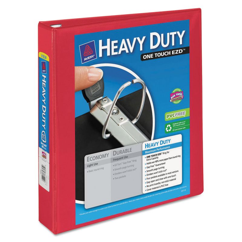 Avery Heavy-Duty View Binder w/Locking 1-Touch EZD Rings 1 1/2" Cap Red 79171, 1 of 9