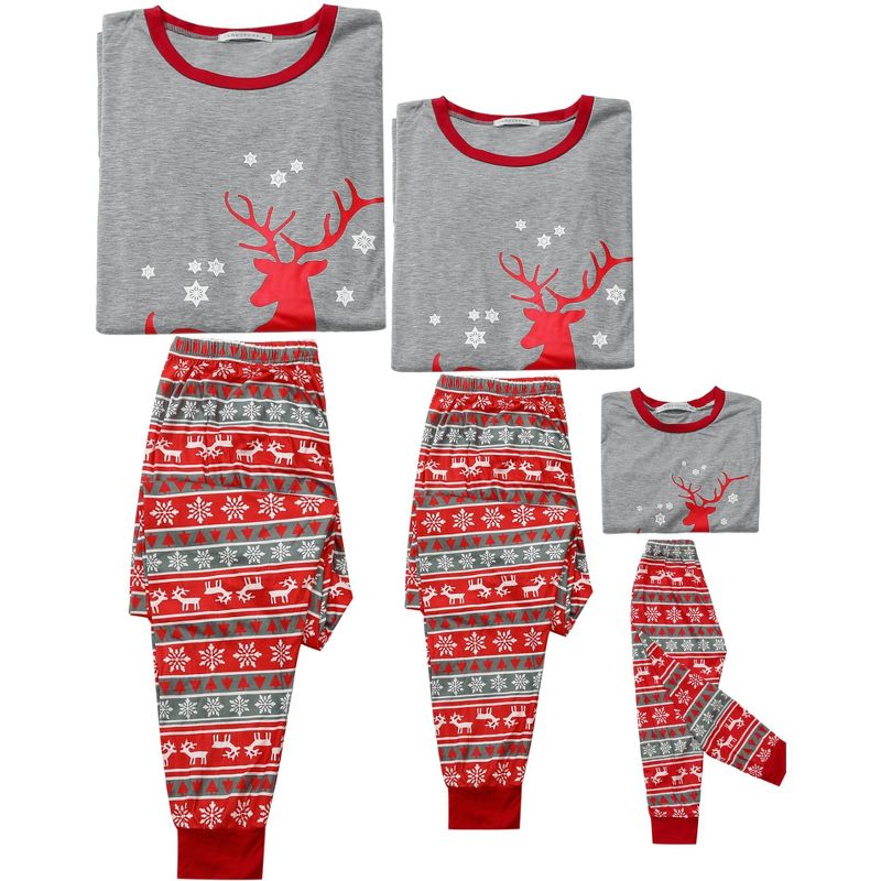 cheibear Christmas Deer Print Long Sleeve Tee with Pants Loungewear Family Pajama Sets, 3 of 5